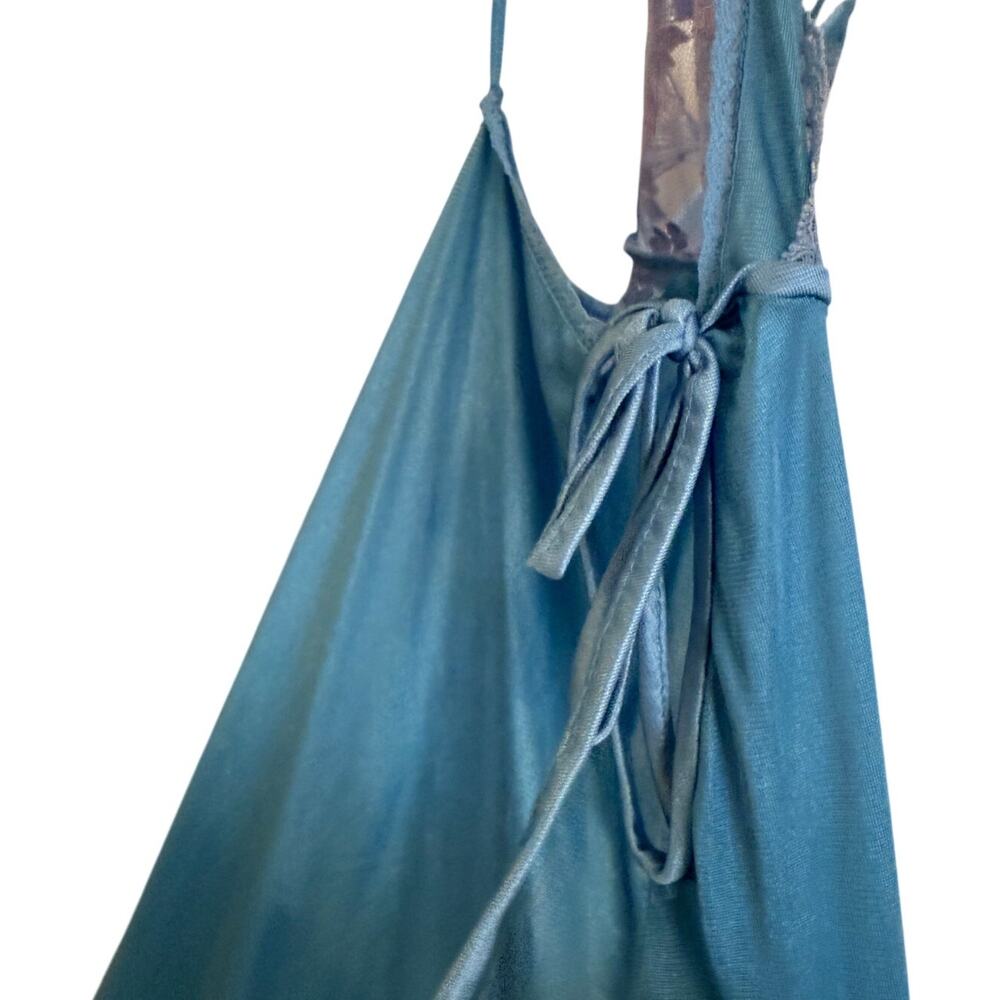 Vintage 80s Texsheen Blue Lace Maxi Nightgown Slip Dress - Picture 3 of 8